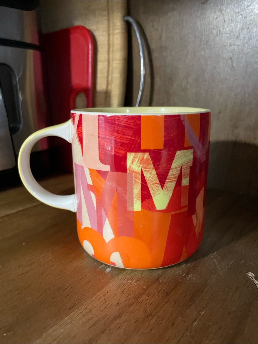 Anthropologie Red & Orange Letter-M Print Ceramic Mug